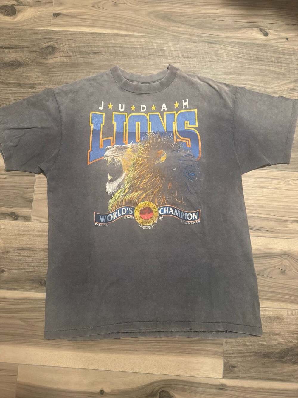 Vintage 90s FADED Judah Lions World's Champion Jesus Christ Graphic T-Shirt XL